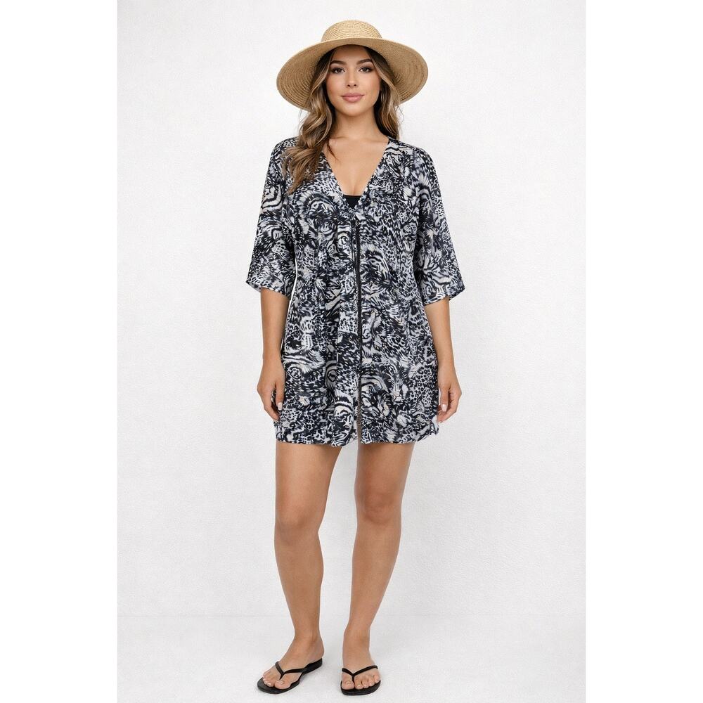 TOGS Swimwear Animal Print Swim Cover Up Small Black White Gold Metallic